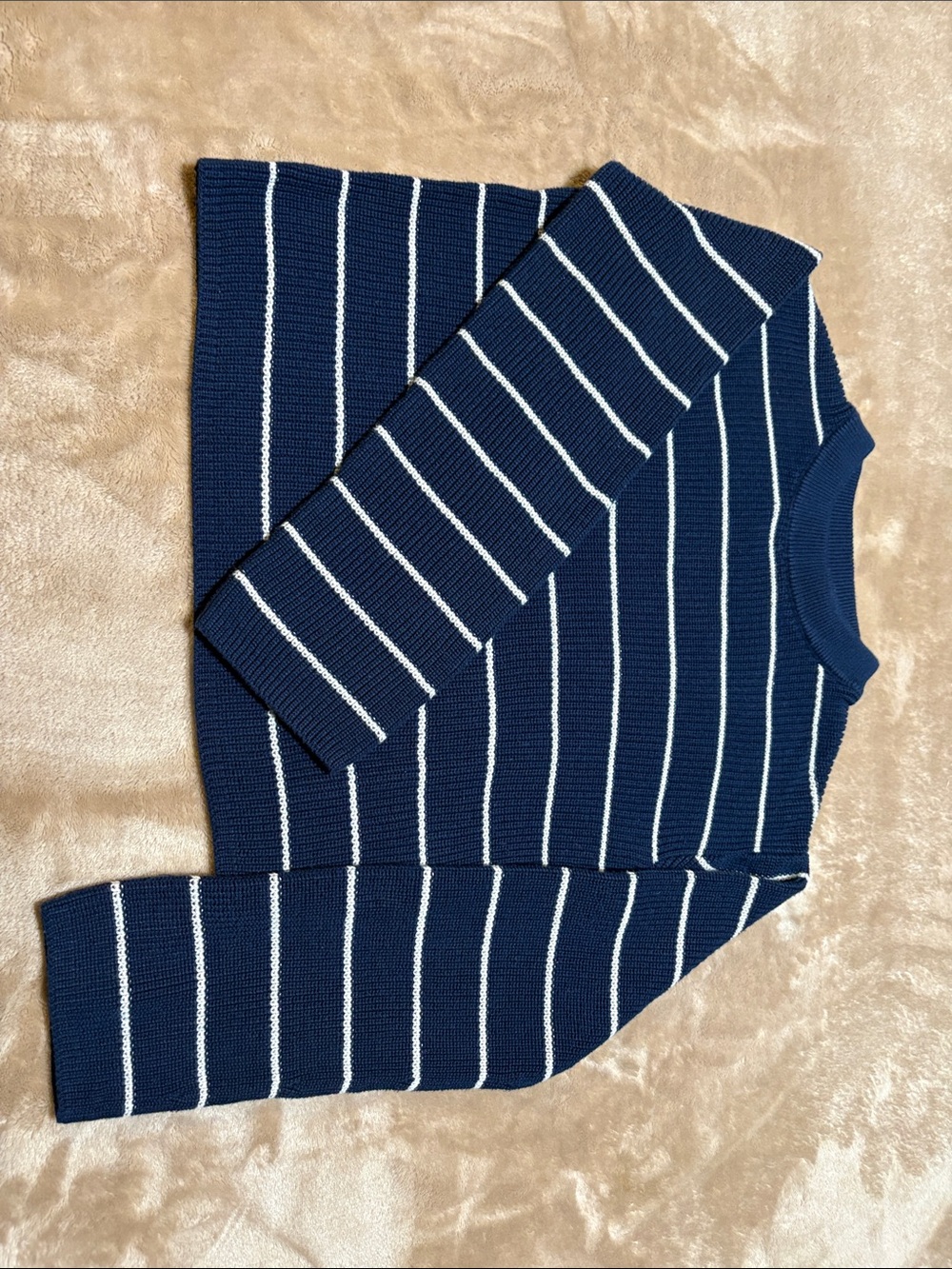 H&M Navy Blue and White Striped Crewneck Sweater
